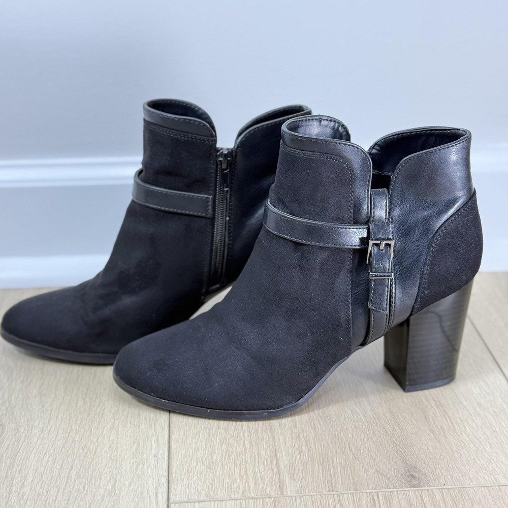 Kelly & Katie Divia Women's Black Faux Suede Leather‎ Block Heel Ankle Boots 9M